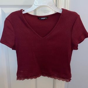 burgundy/maroon cropped top